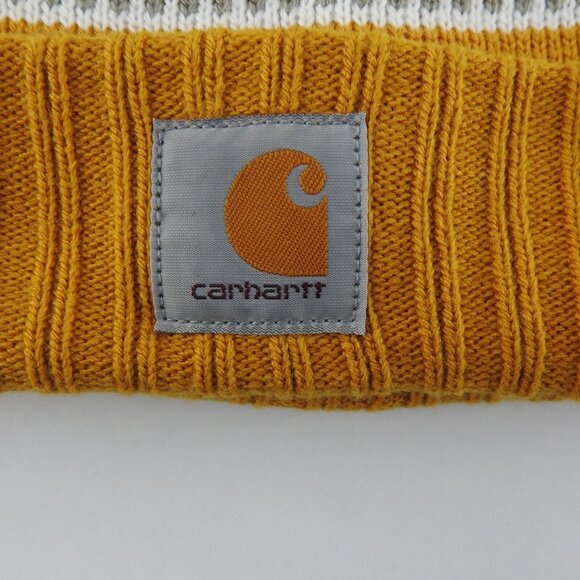 Carhartt Knit Pom-Pom Beanie Don't Tell a Soul Production Hat Yellow Gray Black - Picture 4 of 4